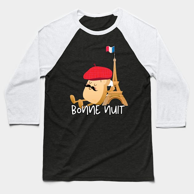 Baguette sleeping on Eiffel tower Baseball T-Shirt by ProLakeDesigns